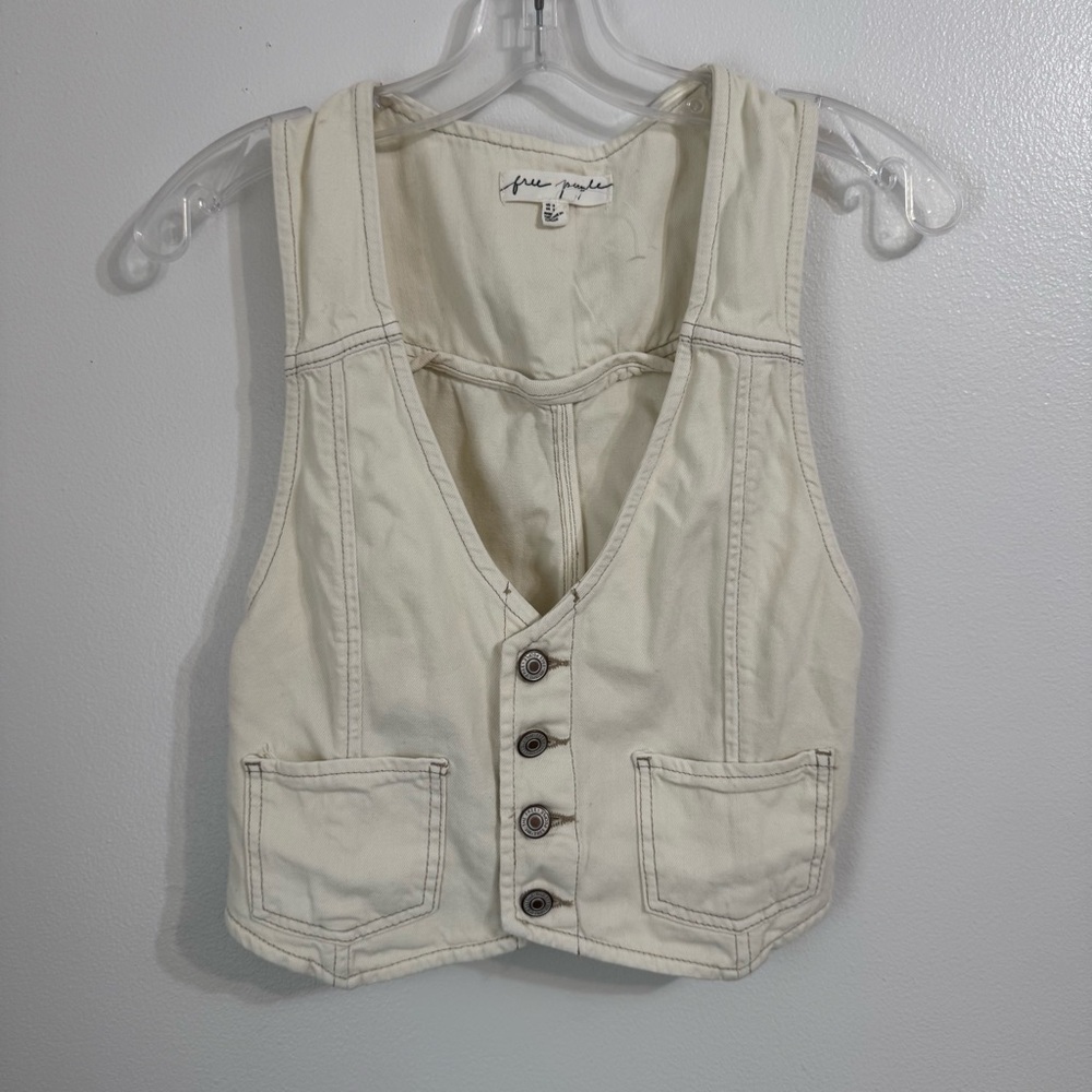 Free People Cream Boho Western Adjustable Button-Up Vest